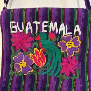 GUATEMALA Woven Artisan Shoulder Handbag
Purse 10”x 10”Purple Flowers & Bird NU